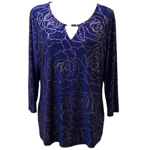 JM Collection blue 3/4 sleeve blouse, size L